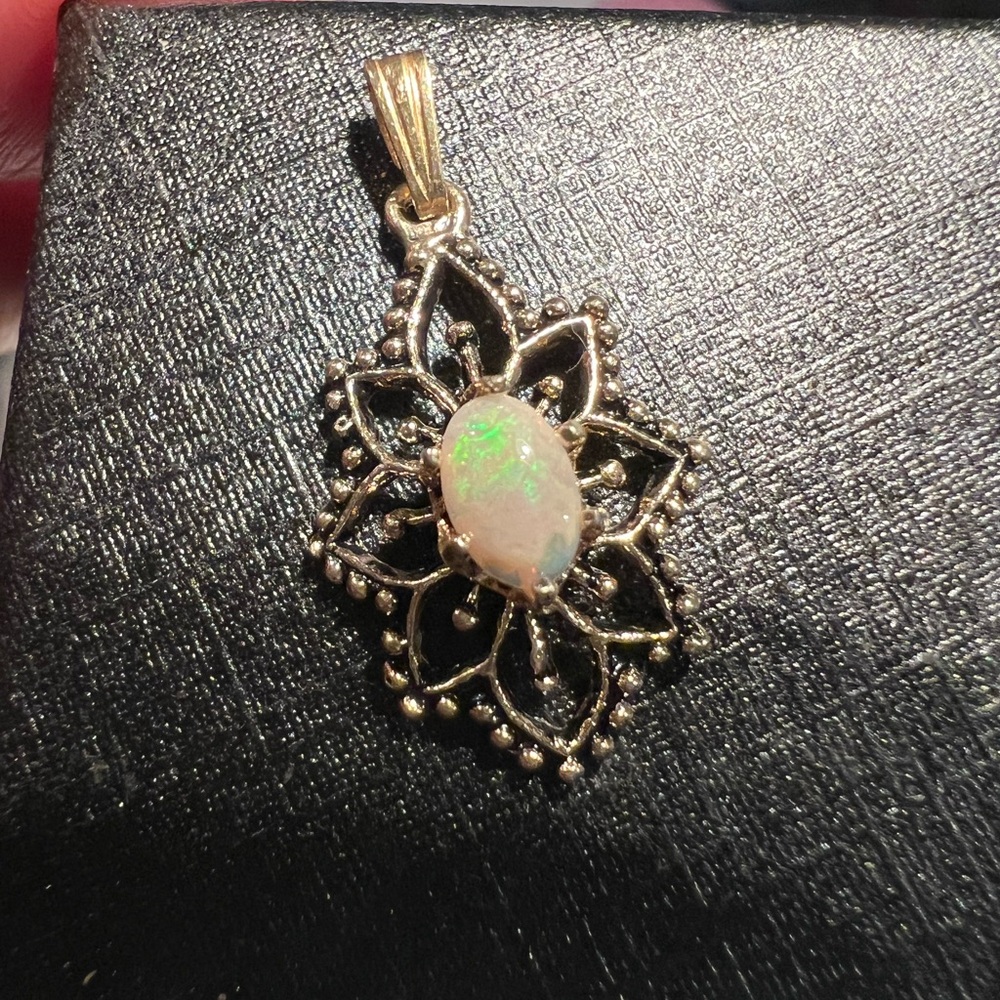 Unique Vintage Gold and Iridescent Opal Pendant